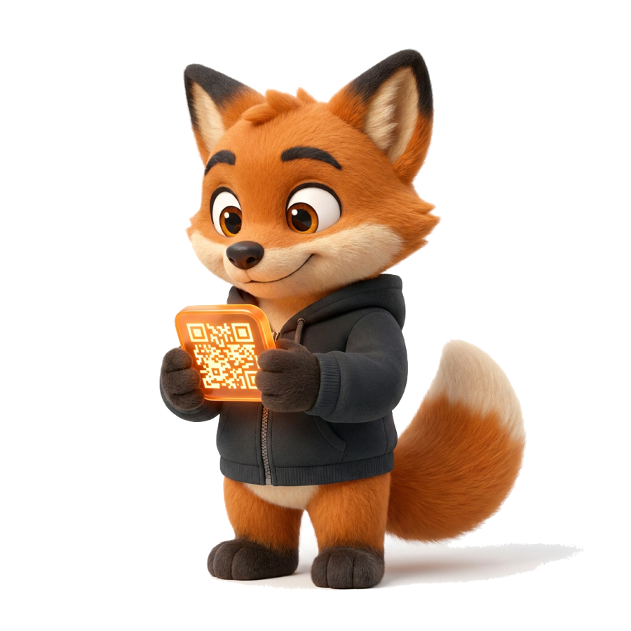 Scout, the Fox Auth fox, holding a glowing 2FA QR code
