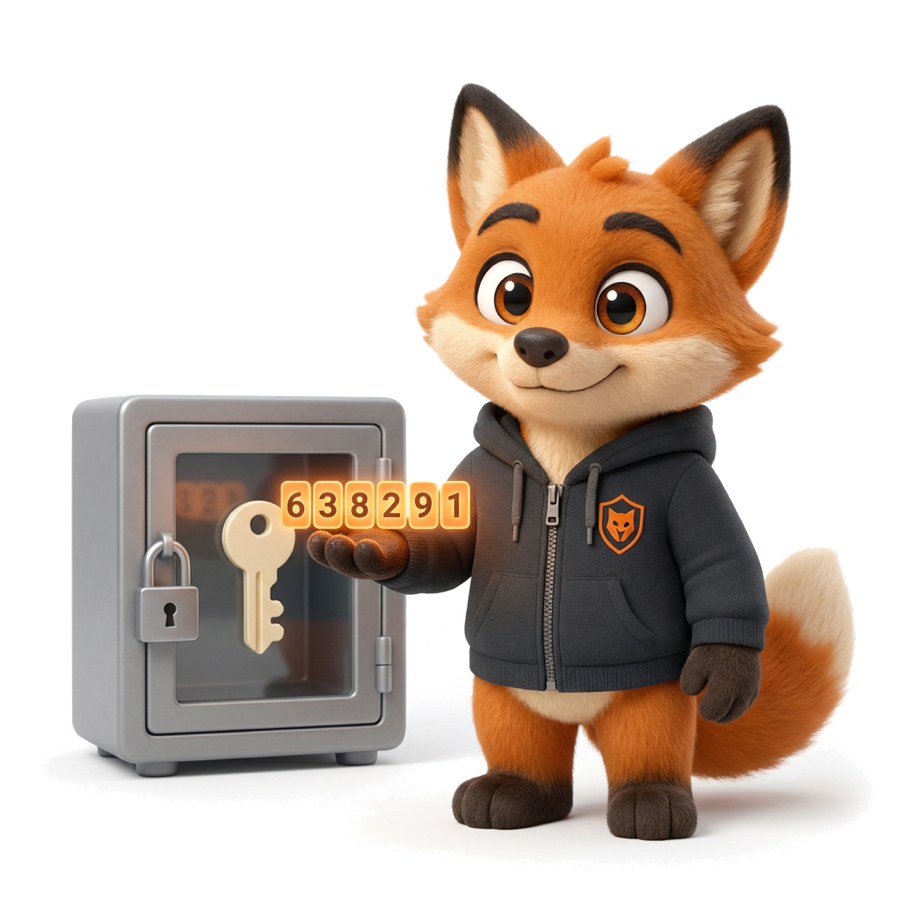 Scout the fox keeping 2FA codes in a safe, separate from passwords